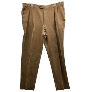 Berle Dress Pants Mens 48 NEW Corduroy Unhemmed Tan Pleated